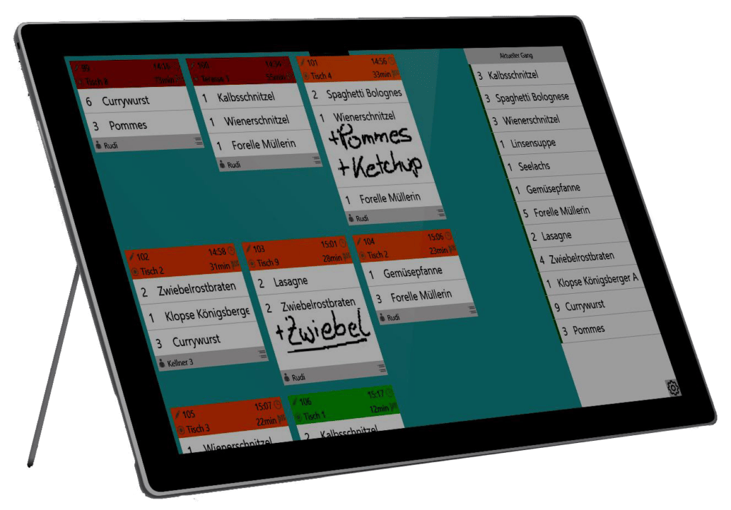 Ein Tablet mit einem Point-of-Sale-System, das eine Liste von Aufgaben anzeigt.